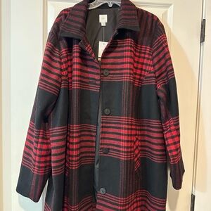 J. Jill Red and Black Plaid Pea Coat